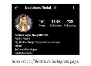BBNaija Beatrice Instagram Agnesisika blog