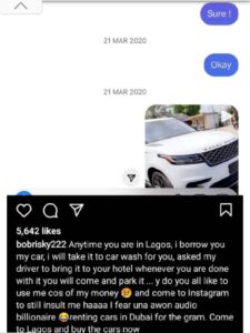 Bobrisky Shades Mompha Again; Exposes Chats To Prove He Borrows Cars To Show Off