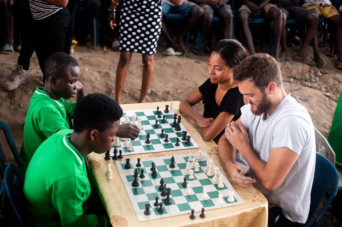 Ex-Manchester United Defender; Patrice Evra Plays Chess Under Lagos Oshodi Bridge (Pictures)