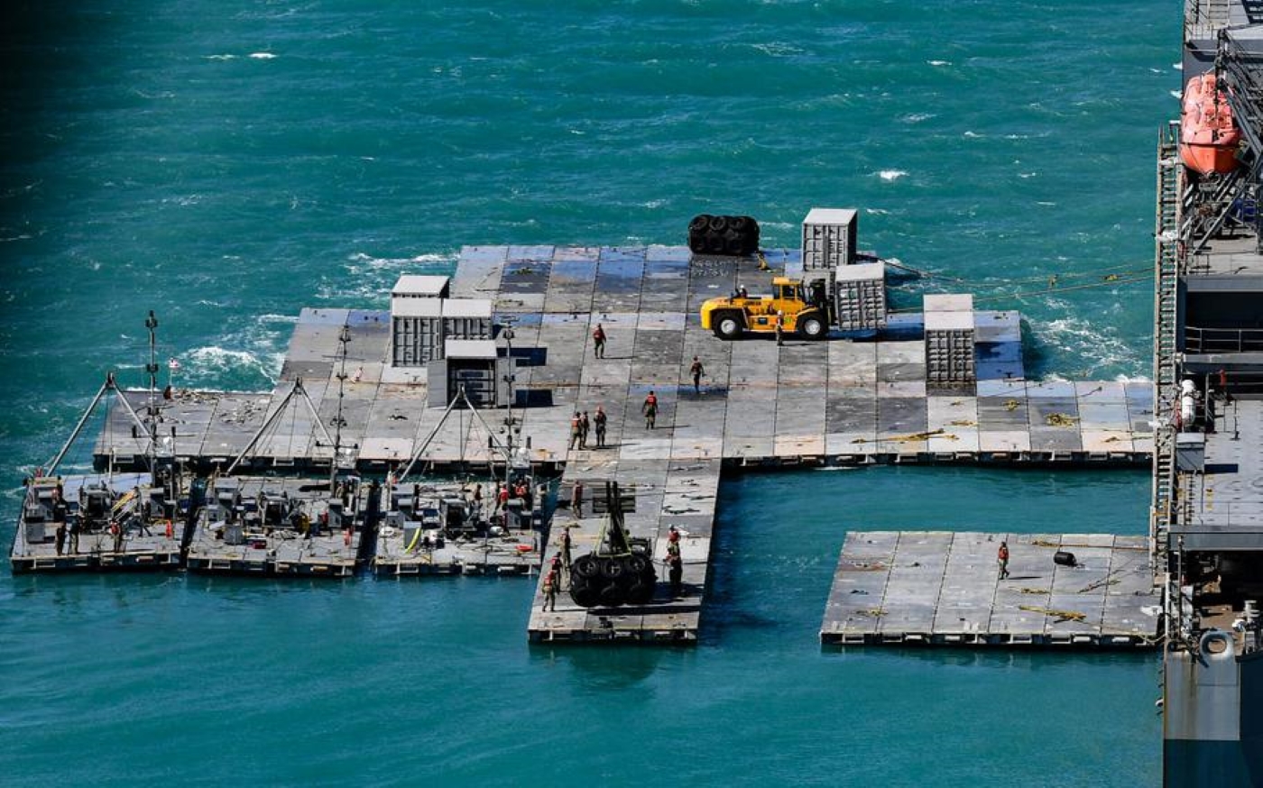 Gaza pier: US begins building floating base to boost aid
